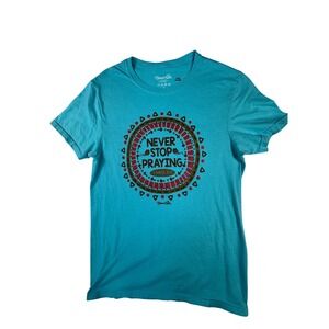 Blessed Girl Graphic Tee Women's Small Teal Never Stop Praying Cotton‎